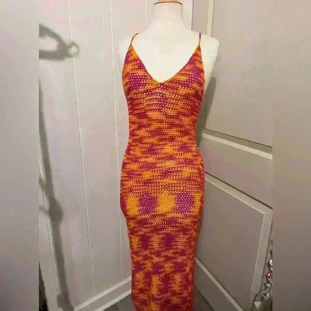 Acacia $264 Swimwear Ipo Berry Pink Orange Crochet Maxi Dress Cover Up Resort